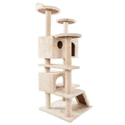 Beige 52" Solid Cute Sisal Rope Plush Cat Climb Tree Cat Tower