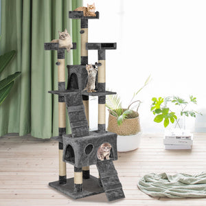 66" Sisal Hemp Cat Tree Tower Condo Furniture Scratch Post Pet House Play Kitten with Cozy Perches Grey