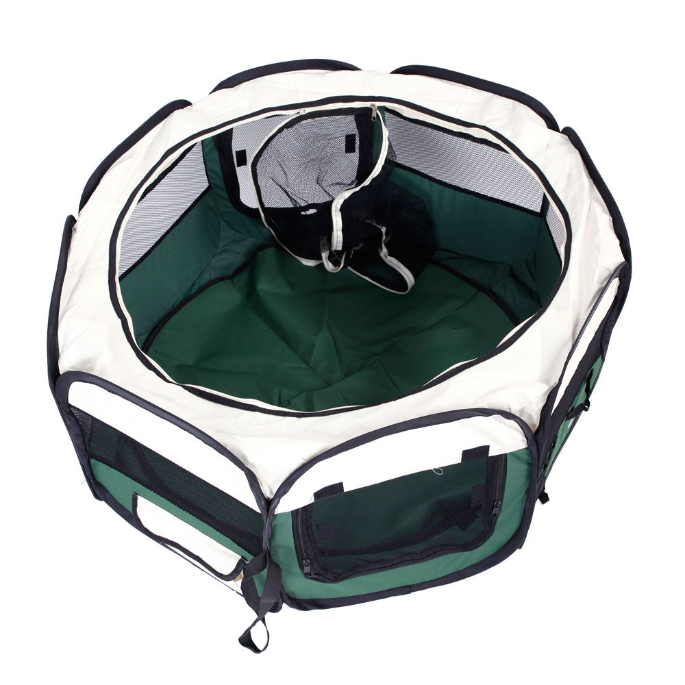 36" Portable Foldable 600D Oxford Cloth & Mesh Pet Playpen Fence with Eight Panels Green