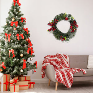 Artisasset A Christmas Wreath Decorated With Apples And Raspberries With Red Bows