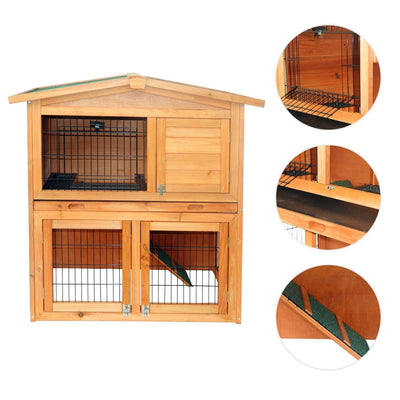 40" Triangle Roof Waterproof Wooden Rabbit Hutch A-Frame Pet Cage