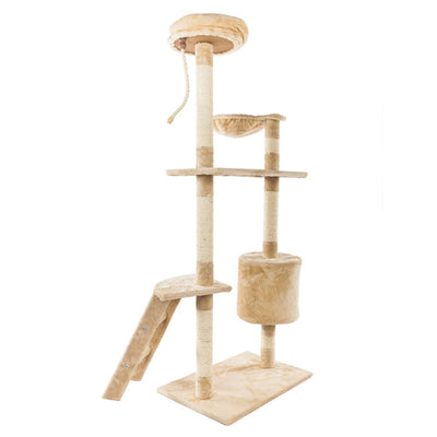 Beige 60" Solid Cute Sisal Rope Plush Cat Climb Tree Cat Tower
