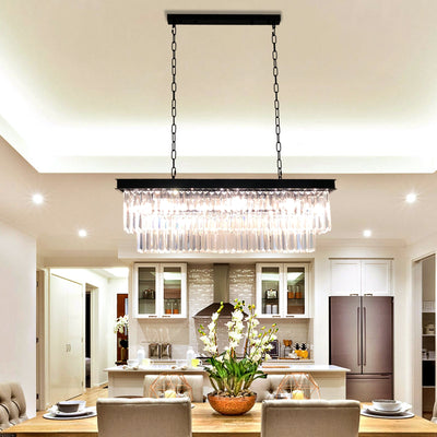 SEFINN FOUR 8 Lights K9 Crystal Chandelier Rectangle Pendant Light for Dining Room Bedroom Living Room Kitchen, Black