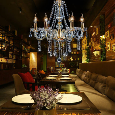 SEFINN FOUR 6 Lights K9 Crystal Chandelier, Modern Candle LED Chandelier Light Fixture Pendant Lighting