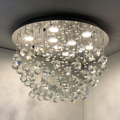 SEFINN FOUR 9-Light Modern Flush Mount K9 Crystal Celiling Light Chandelier Raindrop Pendant Light Fixture for Bedroom Dining Room Living Room