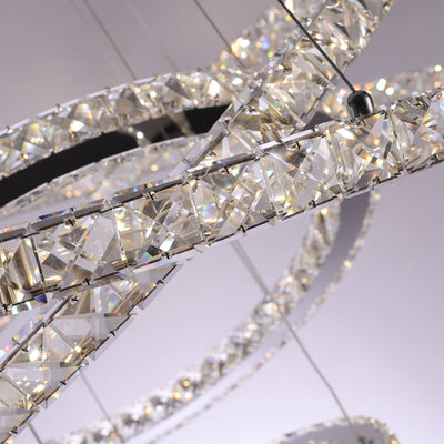 SEFINN FOUR LED Chandelier Modern Flush Mount Crystal Ceiling Pendant Lights, Round 4 Rings, Neutral Light