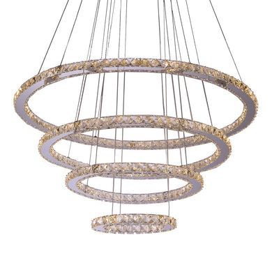SEFINN FOUR LED Chandelier Modern Flush Mount Crystal Ceiling Pendant Lights, Round 4 Rings, Neutral Light