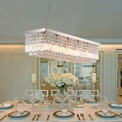 SEFINN FOUR Modern Crystal Chandeliers Luxury Style Rectangle Shape Light, Hanging Ceiling, Dining Room/Living Room/Party，Easy Assembly.