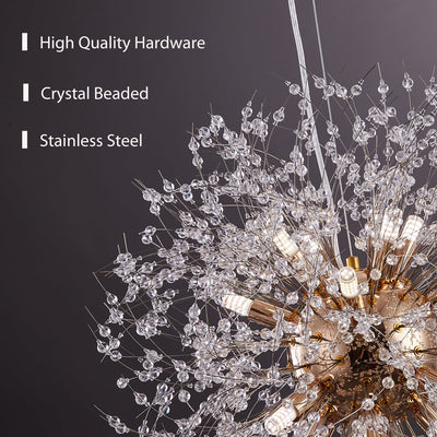 SEFINN FOUR 12-Lights Modern Crystal Chandelier Pendant Lighting Ceiling Light Fixtures Crystal Beaded Chandelier