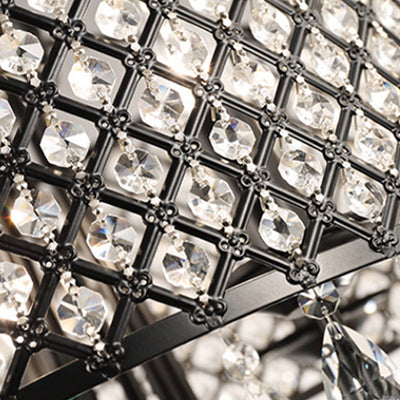 SEFINN FOUR 4 Lights K9 Crystal Chandelier with Round Metal Shade, Drum Chandelier for Dining Room Bedroom Living Room