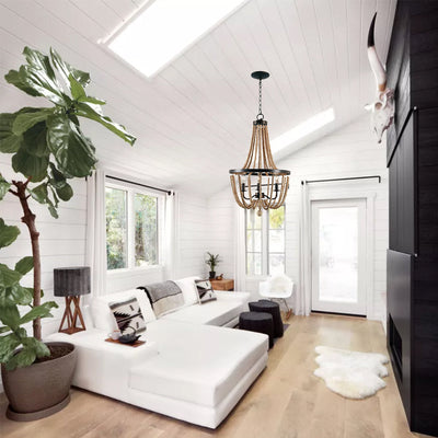 SEFINN FOUR 3-Light Wooden Beaded Farmhouse Ceiling Pendant Light Fixture for Dinning Room Kitchen Living Room