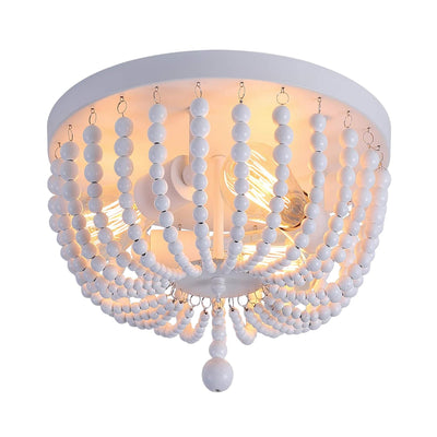 SEFINN FOUR 3-Light Wooden Beaded Chandelier Farmhouse Ceiling Light Fixture for Dinning Room Kitchen White