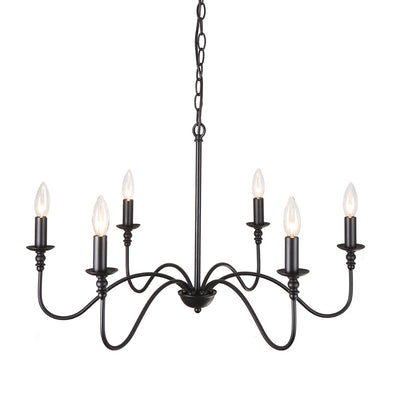 SEFINN FOUR 6-Light Classic Candle Style Farmhouse Chandelier Ceiling Pendant Black Iron Chandeliers for Dining Room Living Room Kitchen Bedroom