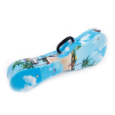 Light Blue 21" Soprano Hawaii Style Pattern Leather Ukulele Case