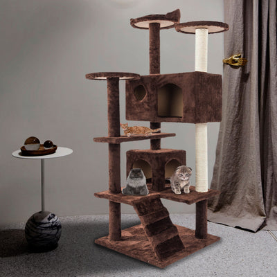 Brown 52" Solid Cute Sisal Rope Plush Cat Climb Tree Cat Tower
