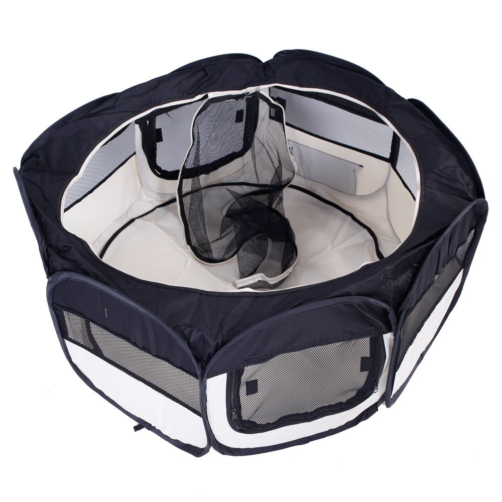 36" Portable Foldable 600D Oxford Cloth & Mesh Pet Playpen Fence with Eight Panels Black