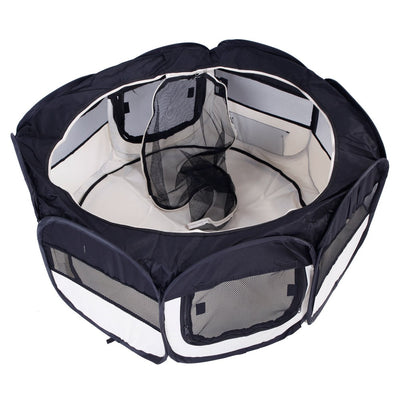 36" Portable Foldable 600D Oxford Cloth & Mesh Pet Playpen Fence with Eight Panels Black