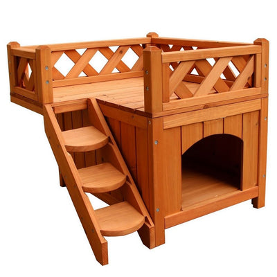 Pet Wooden Cat House Living House Kennel with Balcony