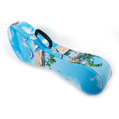 Light Blue 21" Soprano Hawaii Style Pattern Leather Ukulele Case