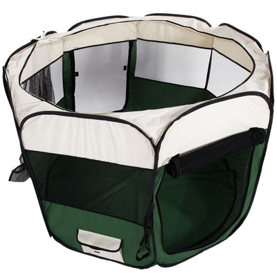 57" Portable Foldable 600D Oxford Cloth & Mesh Pet Playpen Fence with Eight Panels Green