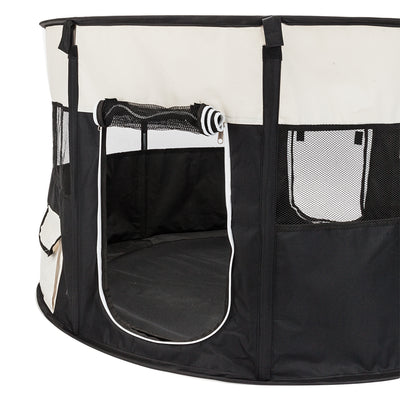 45" Circular Portable Foldable 600D Oxford Cloth & Mesh Pet Playpen Fence with Eight Panels Black
