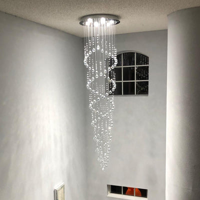 SEFINN FOUR High Ceiling Chandelier Crystal Lighting Fixture Raindrop Chandelier for Entryway, Foyer, Stairs